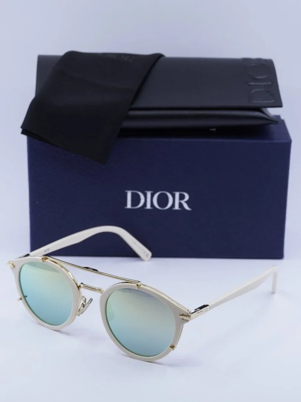 Dior DIORBLACKSUIT R7U 95H6 Round Sunglasses - Ivory / Green Mirror